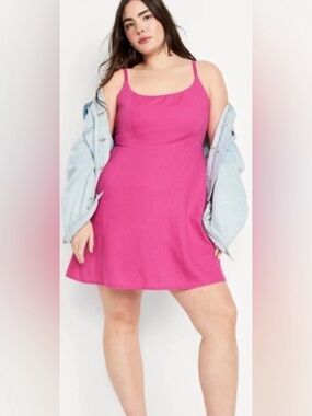 Old Navy Hot Pink Linen Blend Sundress XL NWT Smocked Back & Pockets